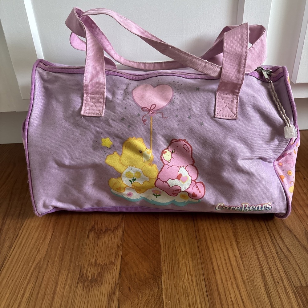 Vtg Care Bears Duffle Bag Tote Pink & Purple Overnight Love A Lot Friend Retro
